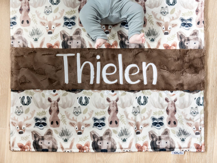 Brown Woodland Animals Personalized Baby Blanket