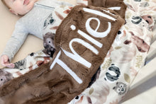 Load image into Gallery viewer, Brown Woodland Animals Personalized Baby Blanket