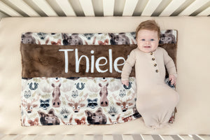 Brown Woodland Animals Personalized Baby Blanket