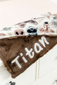 Brown Woodland Animal Lovey Blanket with Name