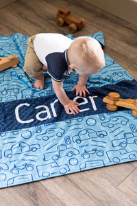 Blue Truck and Cars Personalized Baby Boy Blanket