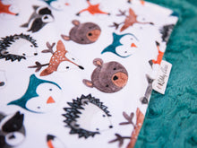Load image into Gallery viewer, Woodland Animals Baby Blanket with Personalized Name and Teal Fur Minky