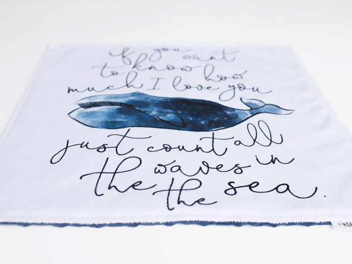 Navy Whale with Nursery Quote Personalized Lovey Blanket