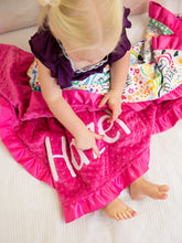Load image into Gallery viewer, Positive Affirmations Pink Personalized Blanket with Satin Ruffle