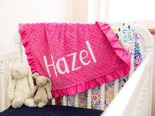 Load image into Gallery viewer, Positive Affirmations Pink Personalized Blanket with Satin Ruffle