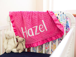 Positive Affirmations Pink Personalized Blanket with Satin Ruffle