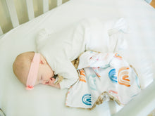 Load image into Gallery viewer, Personalized Rainbow Baby Lovey Blanket with Brown Fawn Minky Fur
