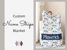 Load image into Gallery viewer, Custom Name Stripe Minky Blanket