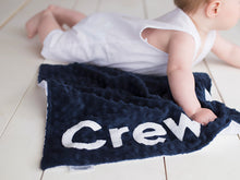 Load image into Gallery viewer, Navy Whale with Nursery Quote Personalized Lovey Blanket
