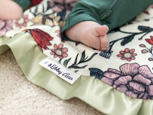 Load image into Gallery viewer, Green Floral Personalized Lovey Blanket with Satin Ruffle