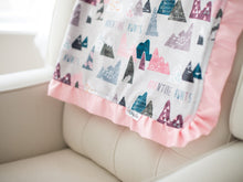 Load image into Gallery viewer, Light Pink Adventure Awaits Girl Blanket with Satin Ruffle