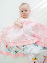 Load image into Gallery viewer, Personalized Light Pink Fur Floral Blanket with Satin Ruffle