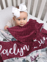 Load image into Gallery viewer, Adventure Awaits Burgundy Personalized Baby Girl Blanket