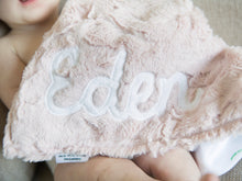 Load image into Gallery viewer, Blush Pink Floral Personalized Baby Girl Lovey Blanket