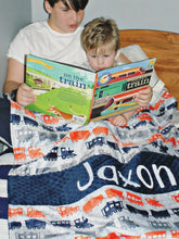 Load image into Gallery viewer, Navy Train Personalized Baby Boy Blanket