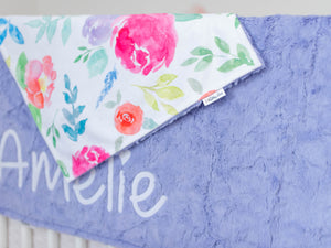 Purple Floral Blanket with Personalized Name