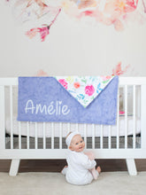 Load image into Gallery viewer, Purple Floral Blanket with Personalized Name