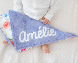 Purple Floral Lovey Blanket with Name