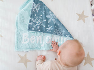 Gray Snowflakes Lovey Blanket with Name