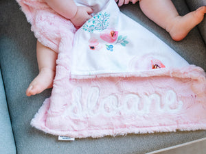 Light Pink Floral Lovey Blanket with Name