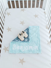 Load image into Gallery viewer, Gray Snowflakes Lovey Blanket with Name