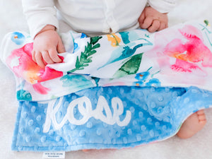 Blue Floral Personalized Lovey Blanket