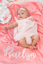 Load image into Gallery viewer, Coral Floral Personalized Baby Girl Blanket with Satin Ruffle