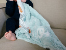 Load image into Gallery viewer, Personalized Rainbow Baby Lovey Blanket with Aqua Minky Fur