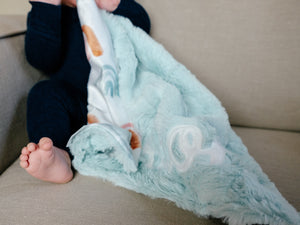 Personalized Rainbow Baby Lovey Blanket with Aqua Minky Fur