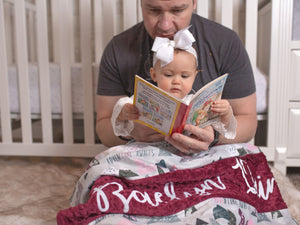 Adventure Awaits Burgundy Personalized Baby Girl Blanket