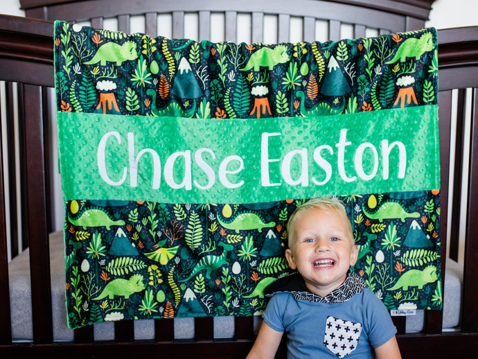 Green Dinosaur Personalized Baby Boy Blanket
