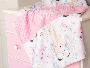 Pink Floral Unicorn Personalized Baby Girl Blanket