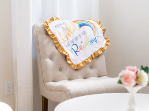 Rainbow Baby Personalized Lovey Blanket with Gold Satin Ruffle