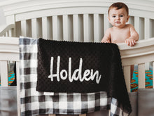 Load image into Gallery viewer, Black and White Buffalo Check Personalized Baby Blanket