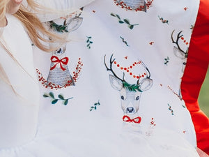 Christmas Deer Blanket with Satin Ruffle