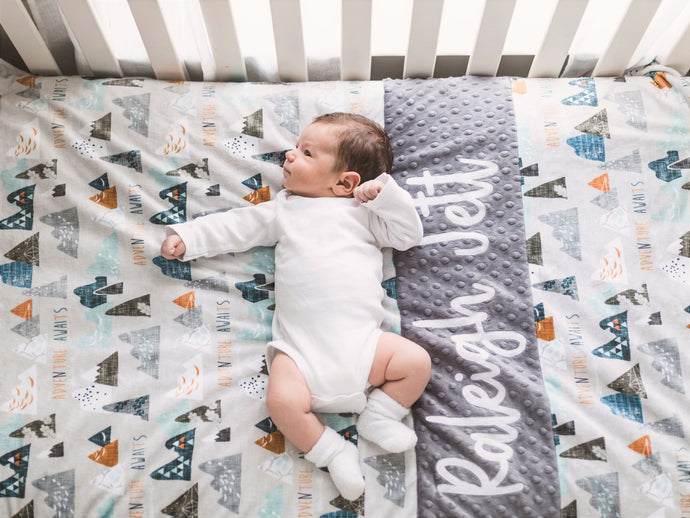 Adventure Awaits Gray Personalized Baby Boy Blanket