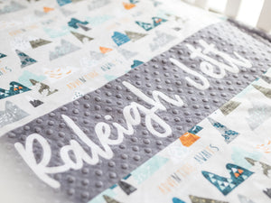 Adventure Awaits Gray Personalized Baby Boy Blanket
