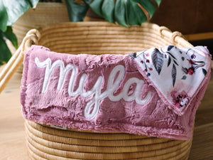 Dusty Rose Floral Lovey Blanket with Name
