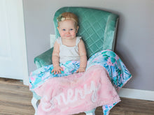 Load image into Gallery viewer, Succulent Floral Minky Blanket with Personalized Name