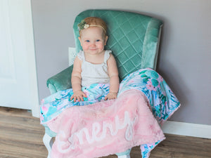 Succulent Floral Minky Blanket with Personalized Name