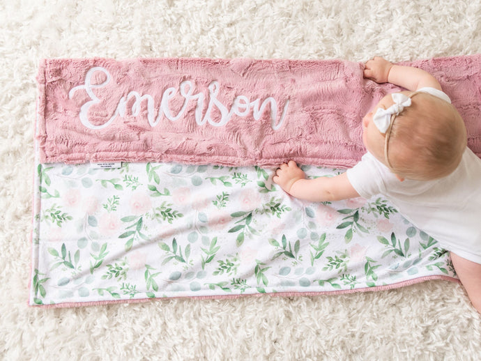 Rose Eucalyptus Baby Blanket with Personalized Name