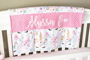 Pink Floral Unicorn Personalized Baby Girl Blanket
