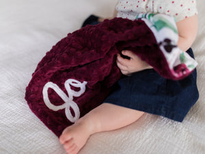 Burgundy Floral Personalized Lovey Blanket