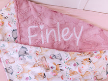 Load image into Gallery viewer, Woodland Animals Baby Girl Blanket with Personalized Name