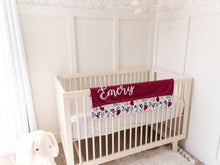 Load image into Gallery viewer, Burgundy Floral Baby Blanket with Personalized Name