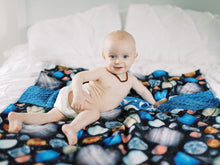 Load image into Gallery viewer, Blue Space Themed Personalized Baby Boy Blanket