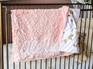 Peach Fur Floral Blanket with Personalized Name