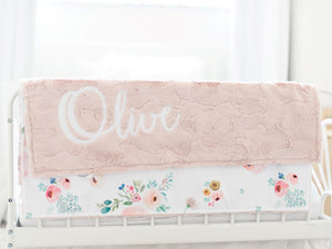 Blush Floral Blanket with Personalized Name