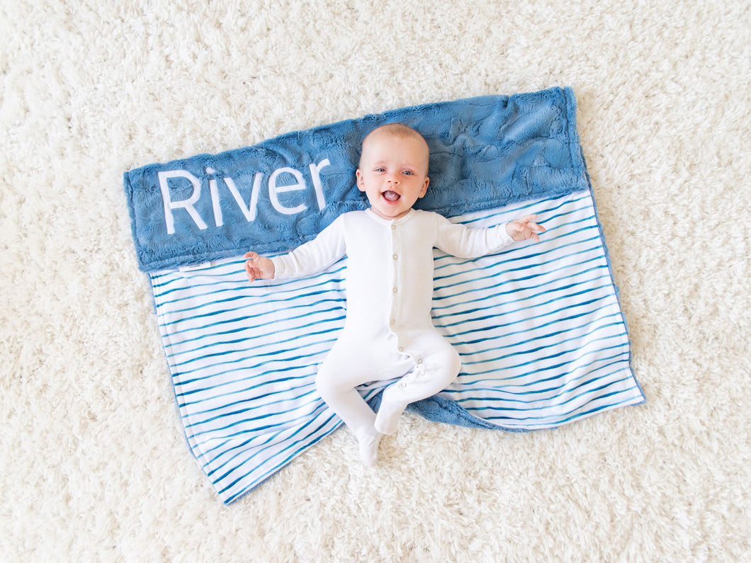 Blue Striped Personalized Baby Blanket