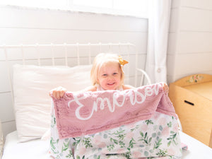 Rose Eucalyptus Baby Blanket with Personalized Name
